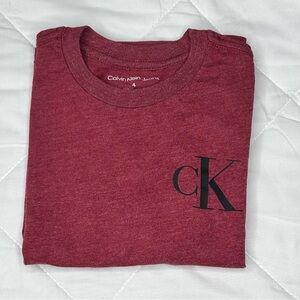 Calvin Klein Boys Size 4 Long Sleeve Shirt Burgundy Red Logo Top Fall Outfit